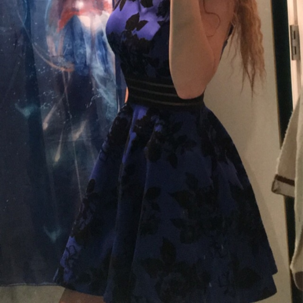 Beautiful blue and black rose prom dress
